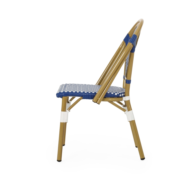 Outdoor Bistro Chairs with Rust-Resistant Aluminium Frame, Flat-Wicker Armless Seats with Polyethylene Rattan, 18.5'' L x 21.5'' W x 34.5'' H, White+Blue