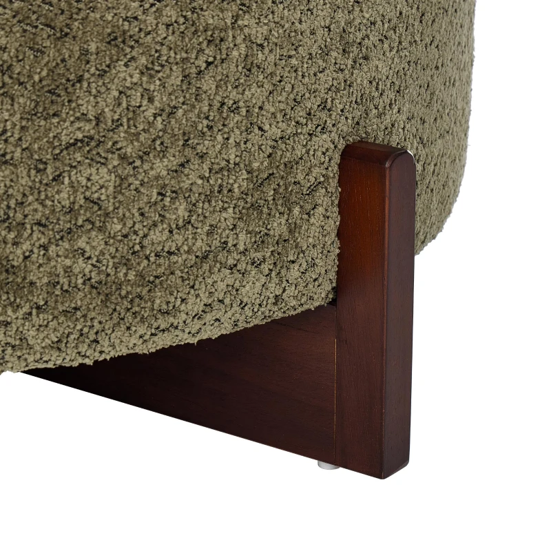 Round Storage Ottoman with Tufted Fabric Upholstery, Multi-Functional Coffee Table with Solid Wood Legs, 32'' L x 32'' W x 17.5'' H, Green