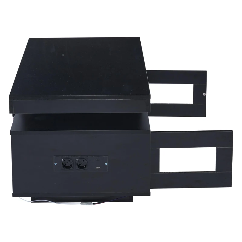 High Gloss Coffee Table with App-Controlled LED Light Strip, Functional Center Table with 2 Soft-Close Acrylic Cabinets, 39.5" L x 19.5" W x 17" H, Black