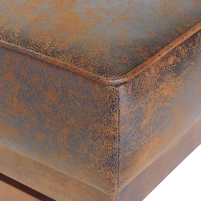 Large Square Ottoman Coffee Table with Upholstered Faux Leather, Versatile Multi‑Use Seating Table with Plush Cushion Top, 48'' L x 27'' W x 15.5'' H, Brown