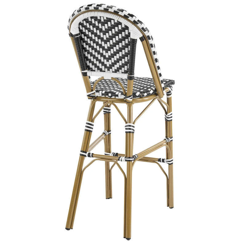 PE Rattan Bar Stools with Rust-Resistant Aluminum Frame, Set of 2 Bar Chairs with Durable Woven Wicker, 18'' L x 24.5'' W x 45.5'' H, White+Black
