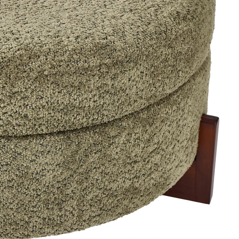 Round Storage Ottoman with Tufted Fabric Upholstery, Multi-Functional Coffee Table with Solid Wood Legs, 32'' L x 32'' W x 17.5'' H, Green