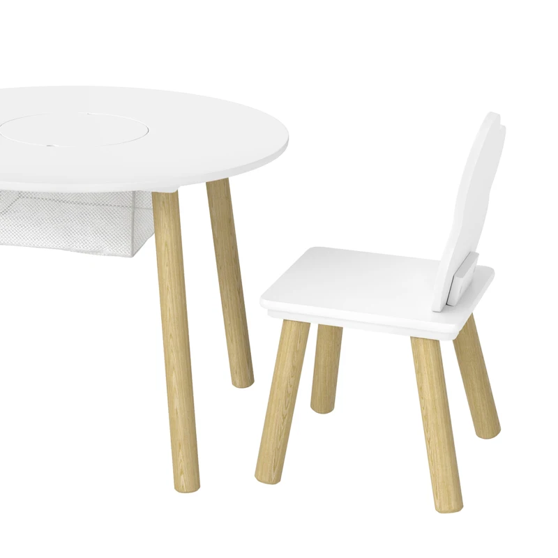 Qaba 3 Pieces Kids Table and Chair Set, Activity Table and Chair Set with Cloud-Shaped Chairs, Mesh Bag