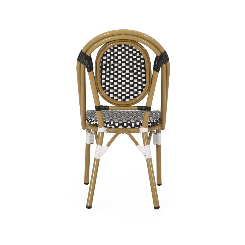 Weather-Resistant Dining Chairs with Lightweight Aluminum Frame, Set of 2 Bistro Chairs with Bamboo-Print Finish, 18.5'' L x 21.5'' W x 34.5'' H, White+Black