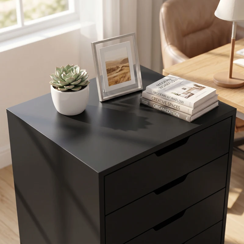 HOMCOM File Cabinet on Wheels Mobile Printer Stand with 5 Drawers for Home Office Black