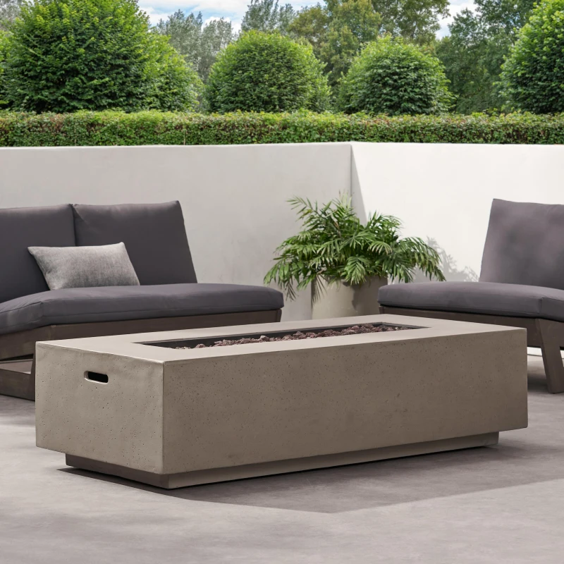 50,000 BTU Propane Fire Table with Powder-Coated Iron Frame, Smokeless Liquid Fireplace with Durable Construction, 56'' L x 26'' W x 15'' H, Light Gray