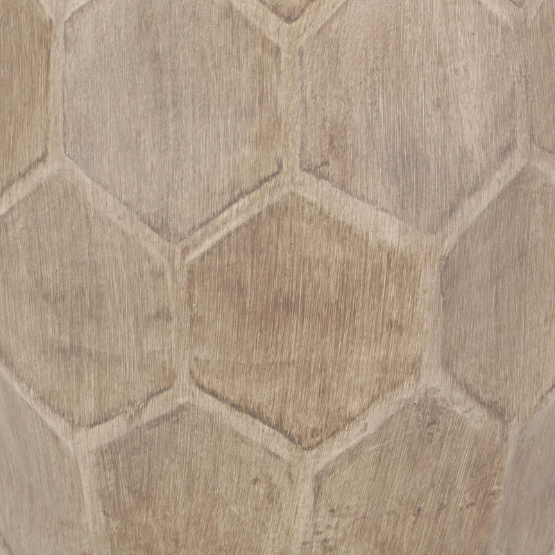 Outdoor Lightweight Concrete Side Table with Subtly Fluted Cylindrical Base, Cylindrical Accent Table with Soft Wave Edge, 14.5'' L x 14.5'' W x 19'' H, Natural