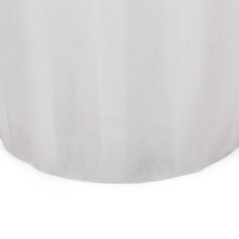 Outdoor Concrete Side Table with Subtly Fluted Cylindrical Base, Cylindrical Accent Table with Soft Wave Edge, 15.5'' L x 15.5'' W x 18'' H, Antique White