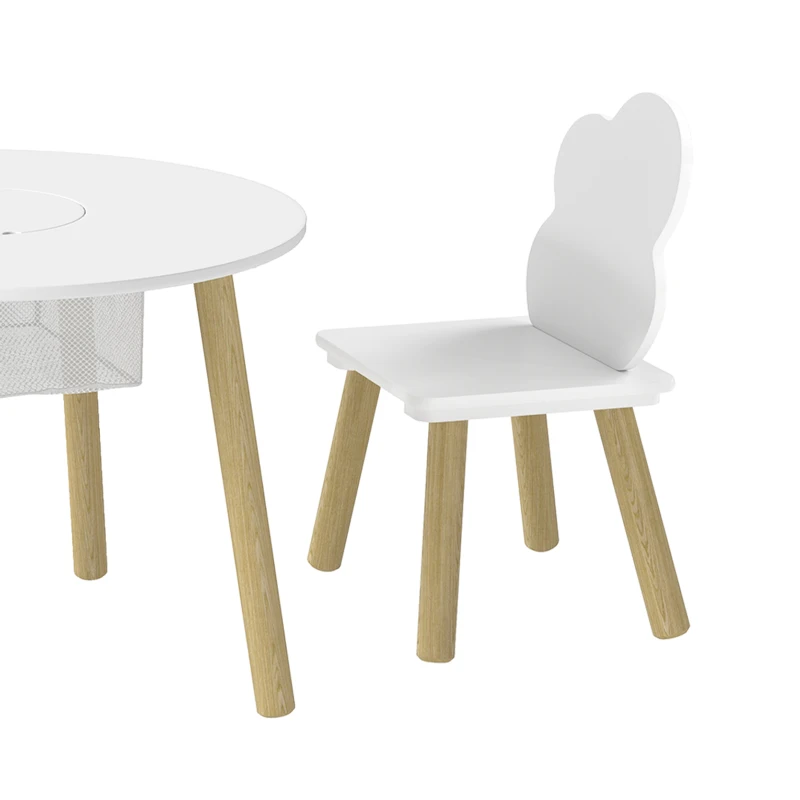 Qaba 3 Pieces Kids Table and Chair Set, Activity Table and Chair Set with Cloud-Shaped Chairs, Mesh Bag