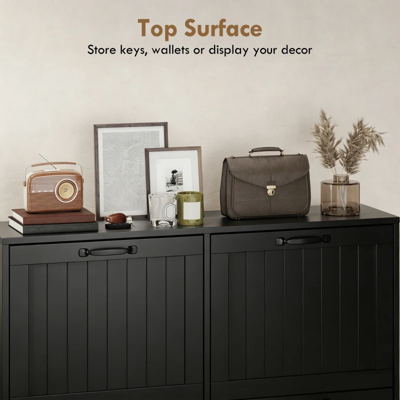 HOMCOM Shoe Cabinet with 4 Flip Drawers, Freestanding Narrow Shoe Storage Cabinet with Adjustable Shelves, Open Back, Black