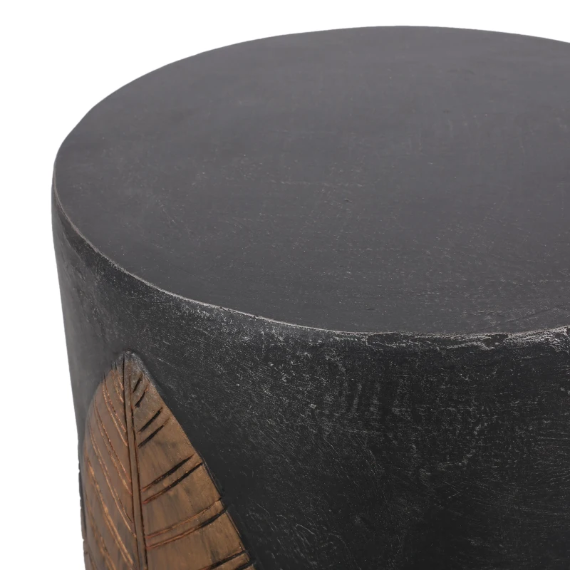 Outdoor Lightweight Concrete Side Table with Subtly Fluted Cylindrical Base, Modern Accent Table with Soft Wave Edge, 15'' L x 15'' W x 18.5'' H, Copper