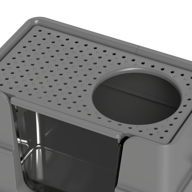 PawHut XL Stainless Steel Litter Box w/ 100° Flip Top, Scoop, Side Top Dual Entry, Odor Free, Easy Cleaning, Anti Leakage
