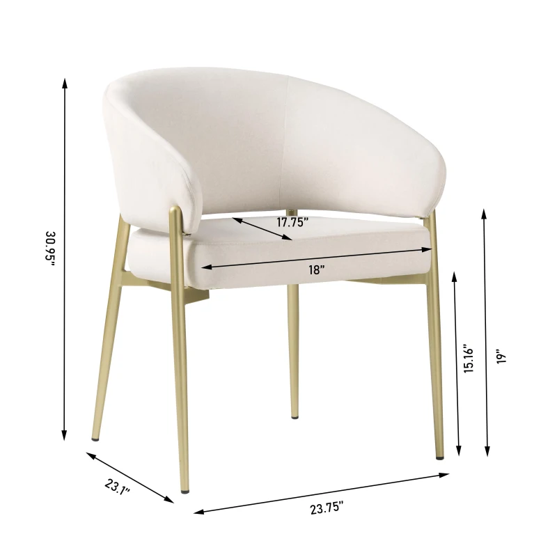 2-Piece Fabric Upholstered Kitchen Side Chairs with Curved Back, Modern Dining Chairs with High-Density Foam, 22.5'' L x 24'' W x 30.5'' H, Beige
