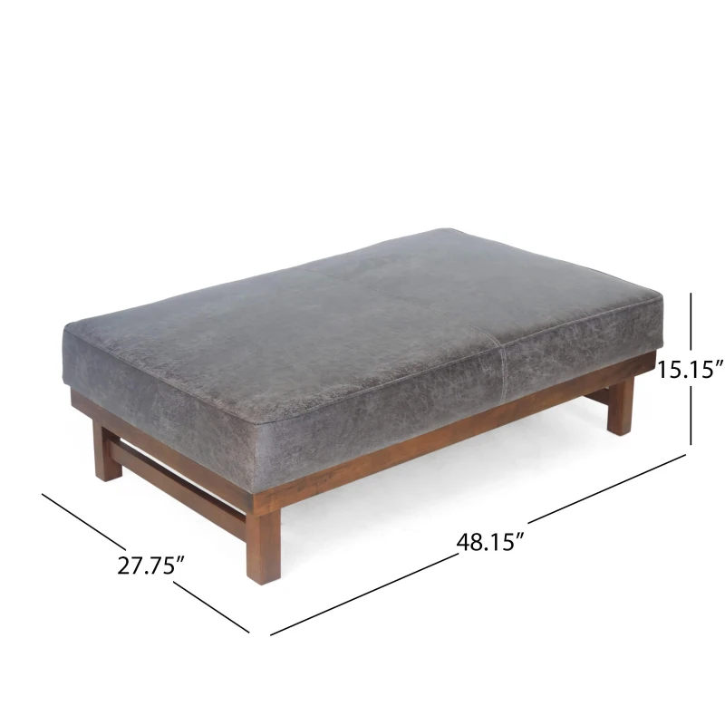 Versatile Faux Leather Cocktail Ottoman with Plush Cushion Top, Large Ottoman Coffee Table with Durable Construction, 48'' L x 27'' W x 15.5'' H, Grey