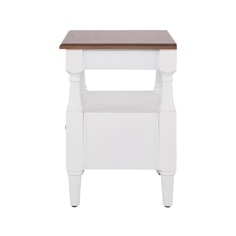 Set of 2 Modern Nightstand with Drawers and Open Shelves, Wooden Bedside Tables with Non‑Slip Rubber Feet, 19'' L x 15'' W x 22.5'' H, Milk White