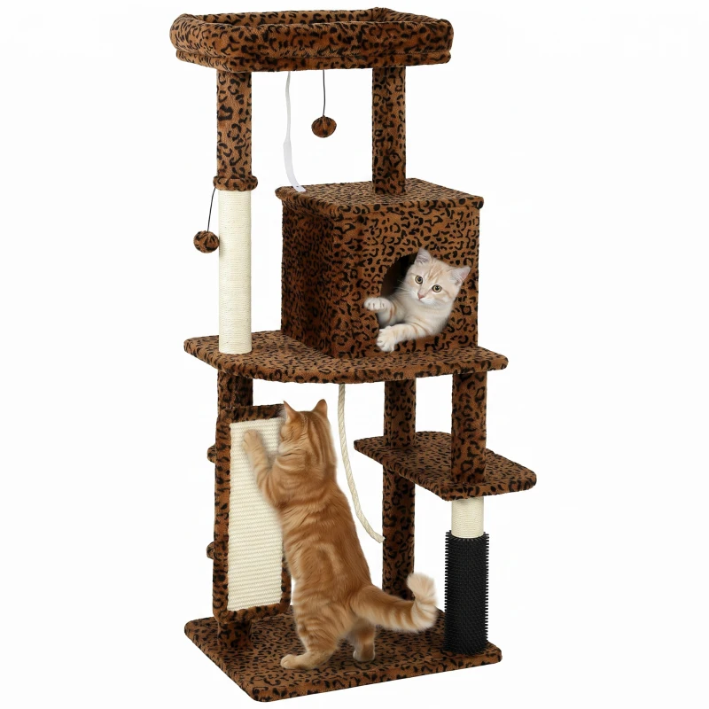 PawHut 52 Inch Cat Tree with Scratching Posts, Cat Bed, Condo, Jumping Platforms, Toy Balls, Anti-tip Kit