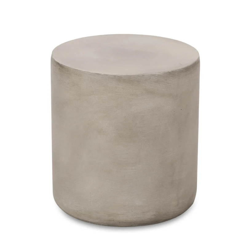 Outdoor Round Side Table with Lightweight Concrete, Patio Accent Table with Durable Smooth Finish, 15.5'' L x 15.5'' W x 16'' H, Light Grey