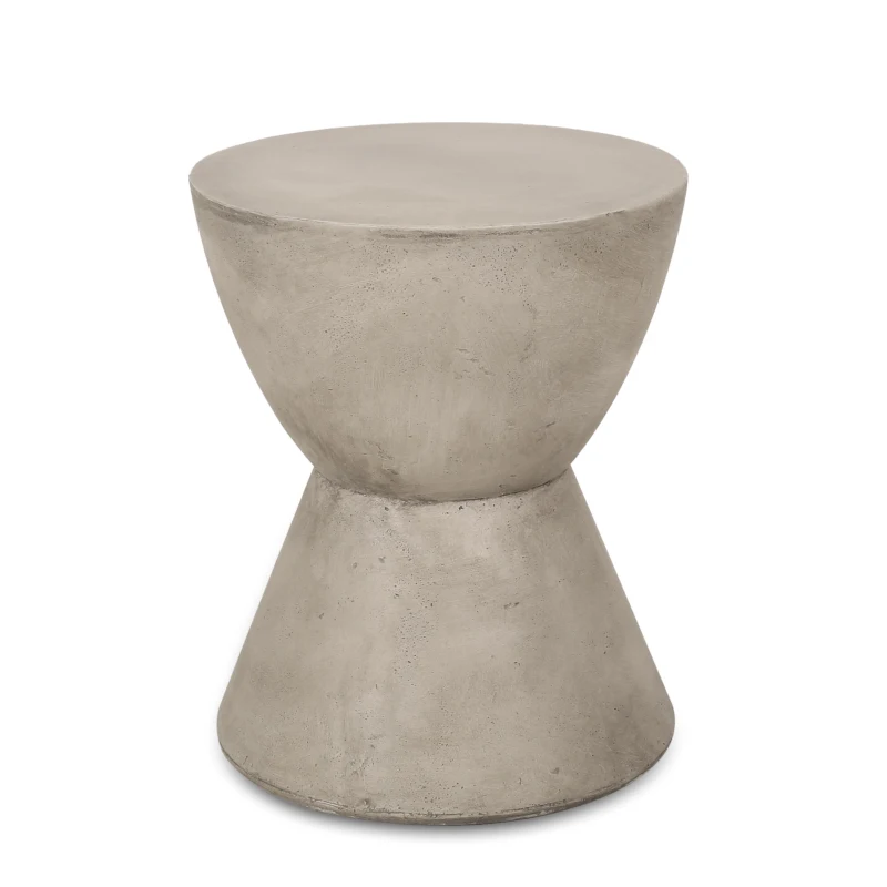 Outdoor Side Table with Highly Durable Structure, Lightweight Accent Table with Concrete Construction, 15'' L x 15'' W x 19'' H, Light Grey