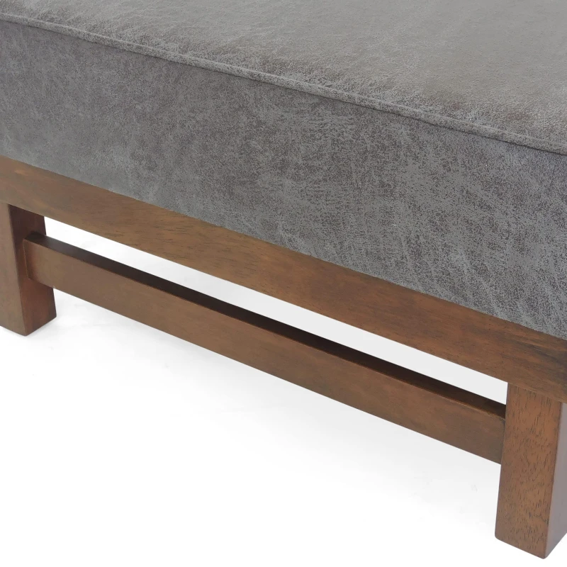 Versatile Faux Leather Cocktail Ottoman with Plush Cushion Top, Large Ottoman Coffee Table with Durable Construction, 48'' L x 27'' W x 15.5'' H, Grey