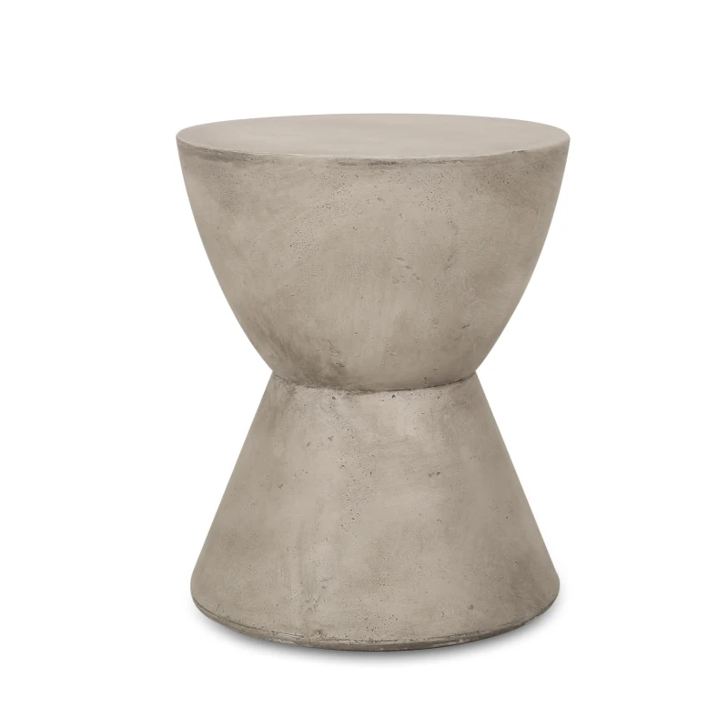 Outdoor Side Table with Highly Durable Structure, Lightweight Accent Table with Concrete Construction, 15'' L x 15'' W x 19'' H, Light Grey