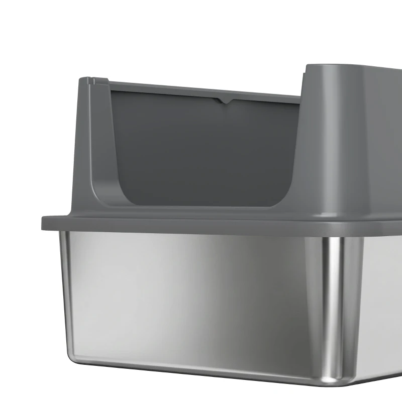 PawHut XL Stainless Steel Cat Litter Box for Big and Multiple Cats with High Wall Side, Scoop, Easy Cleaning & Odor Free