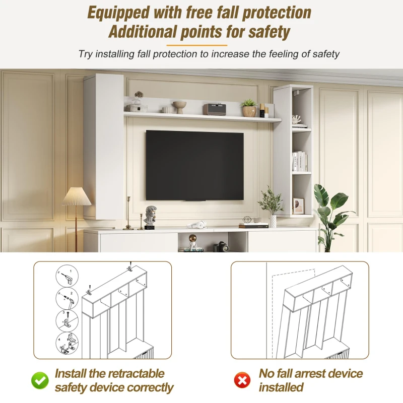 Stylish TV Wall Unit Set for TVs up to 80 Inches with Display Cabinets, Spacious Media TV Cabinet Set with 3 Doors, 71" L x 13.5" W x 48.5" H, White