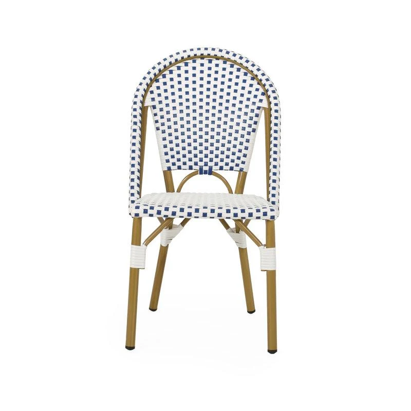 Set of 2 Outdoor Bistro Chairs with PE Rattan Weave, PE Rattan Seating with Aluminum Rust-Resistant Frame, 19'' L x 21.5'' W x 35'' H, Blue