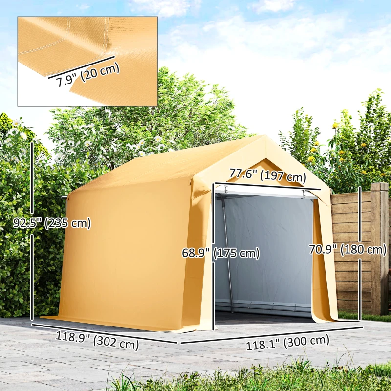 Outsunny 10' x 10' Outdoor Storage Shed Portable Garage with Roll-up Door for Motorcycle, Bike, Garden Tools, Beige