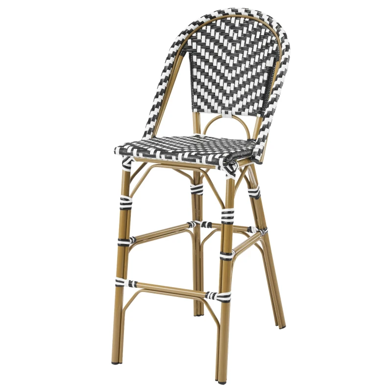 PE Rattan Bar Stools with Rust-Resistant Aluminum Frame, Set of 2 Bar Chairs with Durable Woven Wicker, 18'' L x 24.5'' W x 45.5'' H, White+Black
