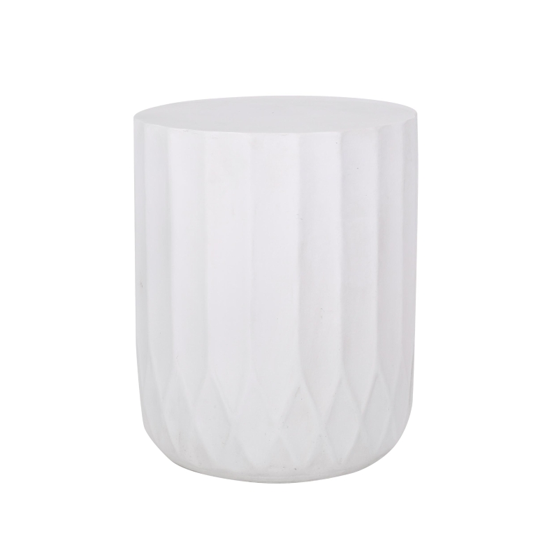 Outdoor Concrete Side Table with Subtly Fluted Cylindrical Base, Cylindrical Accent Table with Soft Wave Edge, 15'' L x 15'' W x 18'' H, Antique White