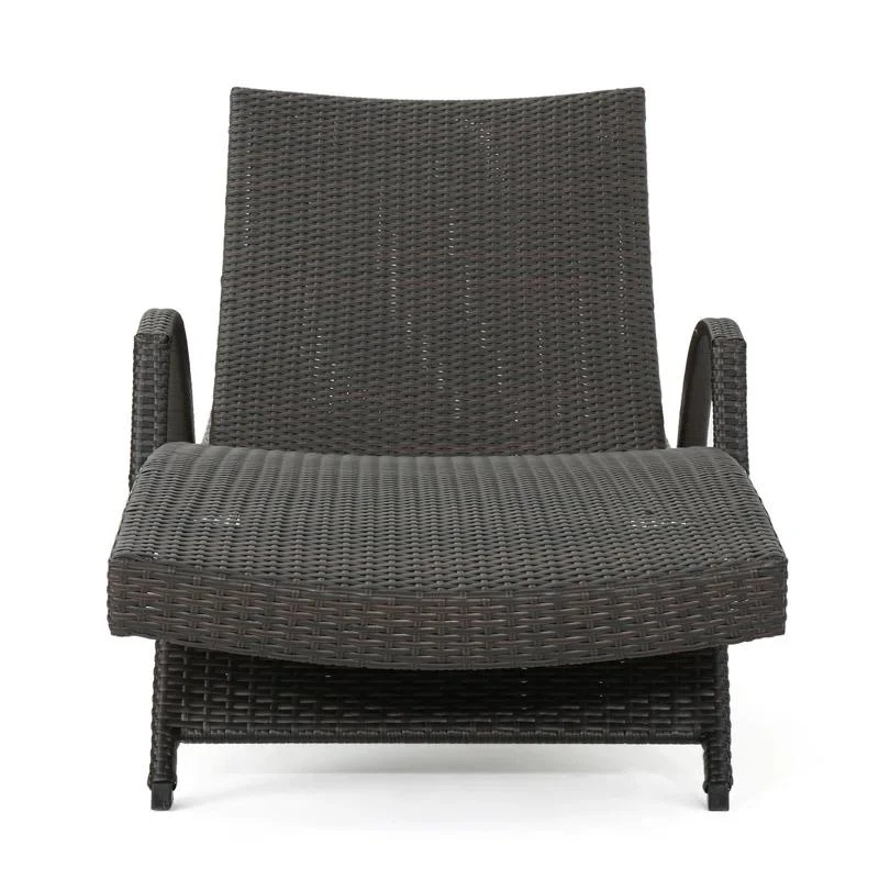 Set of 2 PE Rattan Chaise Lounge with Weather-Resistant Loungers, Adjustable Poolside Recliners with Folding Legs, 78.5'' L x 31'' W x 20.5'' H, Brown Multi