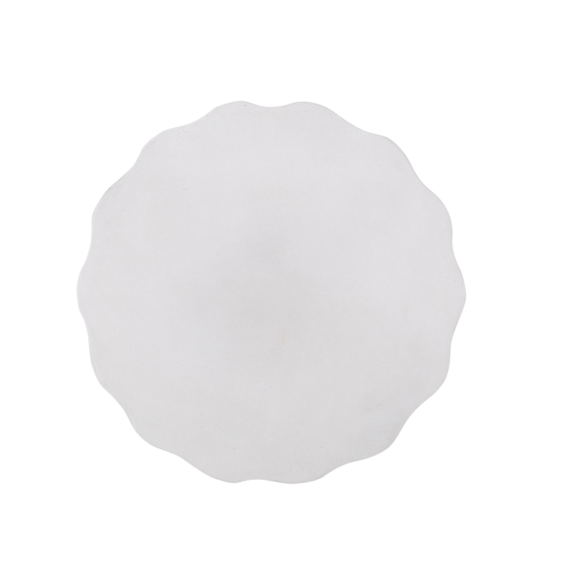 Outdoor Concrete Side Table with Subtly Fluted Cylindrical Base, Cylindrical Accent Table with Soft Wave Edge, 15.5'' L x 15.5'' W x 18'' H, Antique White
