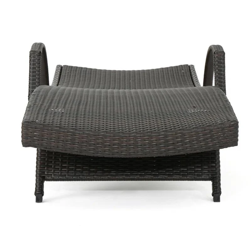Set of 2 PE Rattan Chaise Lounge with Weather-Resistant Loungers, Adjustable Poolside Recliners with Folding Legs, 78.5'' L x 31'' W x 20.5'' H, Brown Multi