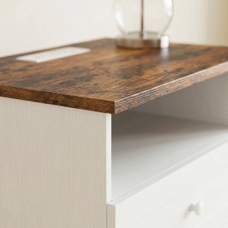 HOMCOM Nightstand with Charging Station 2 Drawers Bedside Table Set of 2 White and Oak