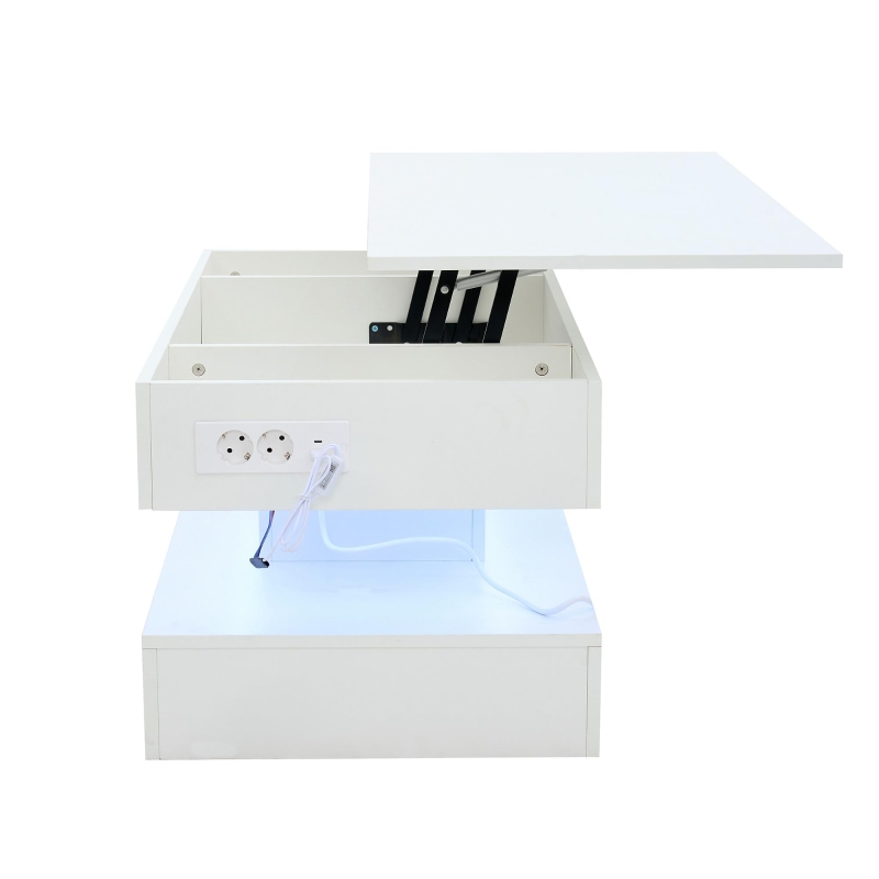Modern Lift-Up Coffee Table with Bluetooth App-Controlled RGB Lights, Functional Center Table with Hidden Storage, 39.5" L x 19.5" W x 22" H, White