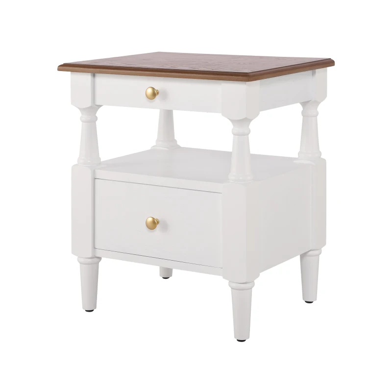 Set of 2 Modern Nightstand with Drawers and Open Shelves, Wooden Bedside Tables with Non‑Slip Rubber Feet, 19'' L x 15'' W x 22.5'' H, Milk White