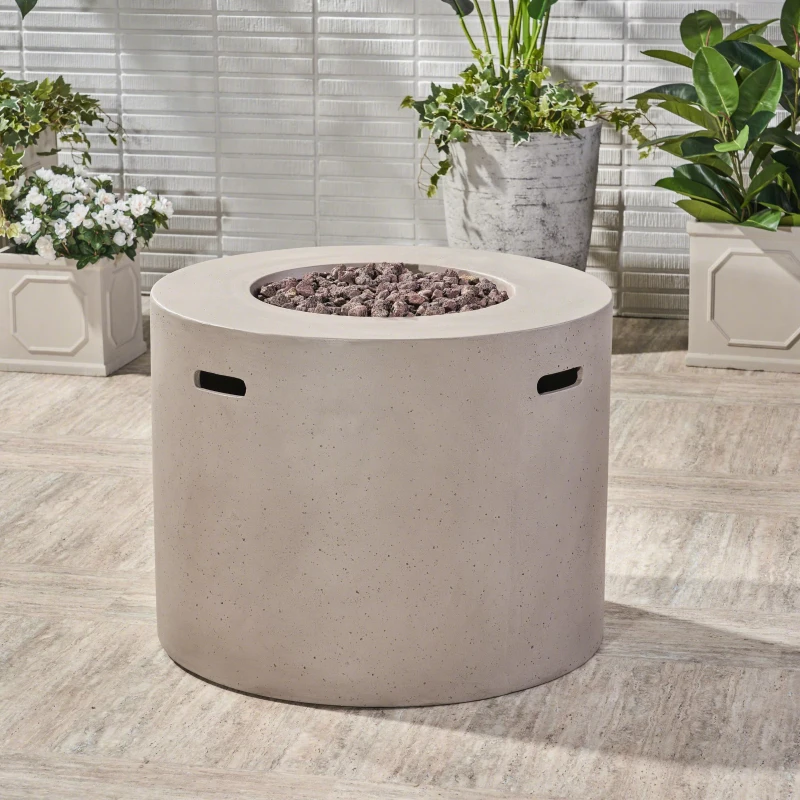 40,000 BTU Outdoor Patio Fire Table with Lightweight Concrete, Round MGO Fire Pit for Backyard Gatherings, 31'' L x 31'' W x 24.5'' H, Light Gray