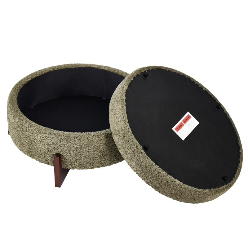 Round Storage Ottoman with Tufted Fabric Upholstery, Multi-Functional Coffee Table with Solid Wood Legs, 32'' L x 32'' W x 17.5'' H, Green