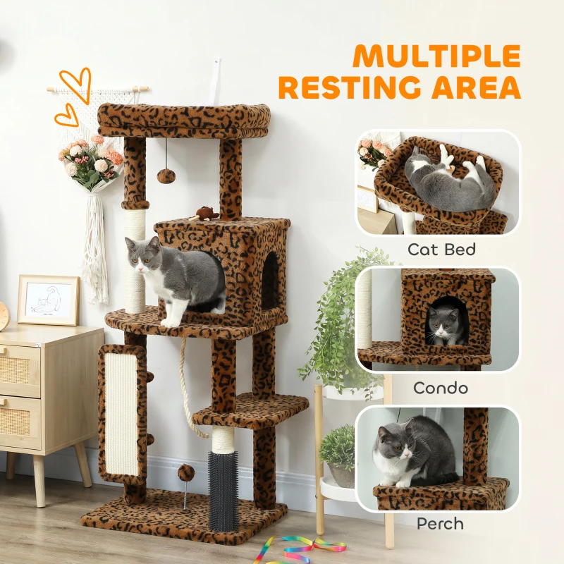 PawHut 52 Inch Cat Tree with Scratching Posts, Cat Bed, Condo, Jumping Platforms, Toy Balls, Anti-tip Kit