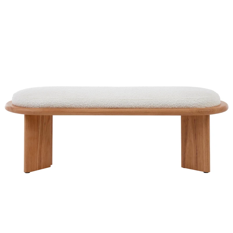 Solid Wood End-of-Bed Bench with High-Resilience Foam, Space-Saving Hallway Seating with Solid Wood Frame, 47'' L x 17.5'' W x 17'' H, Natural Wood