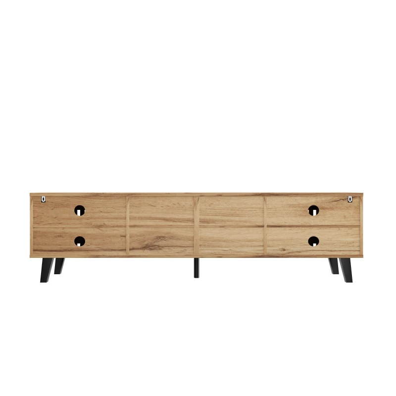Modern Vintage TV Stand for 65-Inch TV with Perforated Side Doors, Spacious TV Cabinet with 8 Shelves, 39.5" L x 19.5" W x 17" H, Natural
