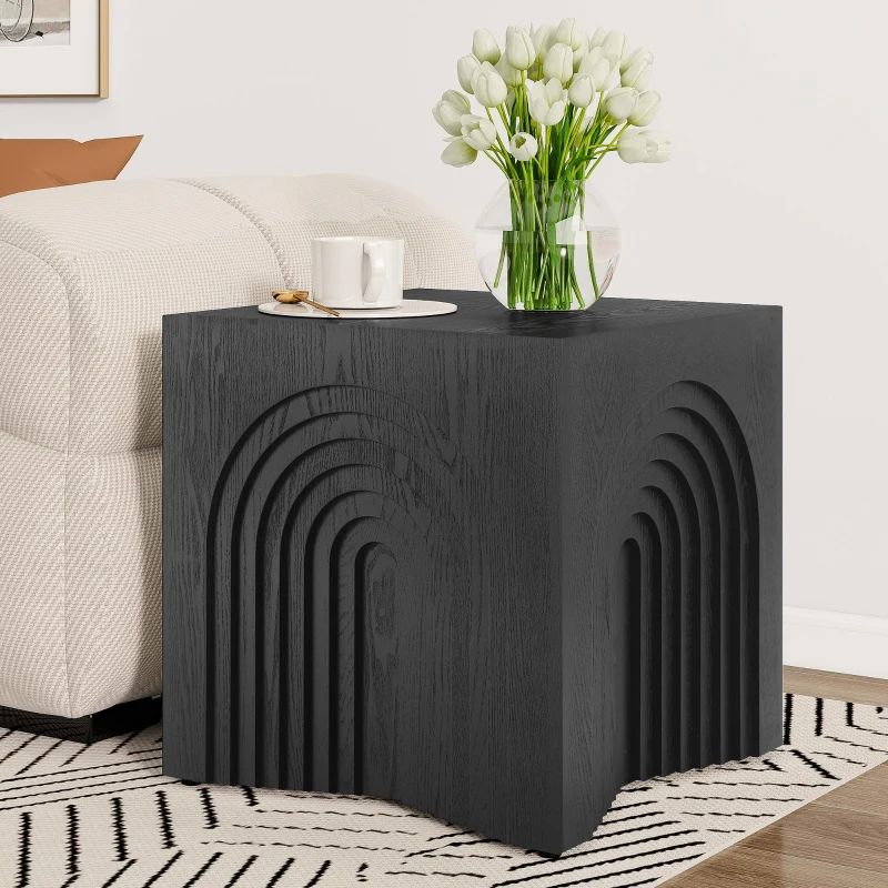 Wooden End Table with Spacious Top and Rubber Pads, No-Assembly Small Side Table for Small Spaces and Bedroom, 19'' L x 19'' W x 19'' H, Black