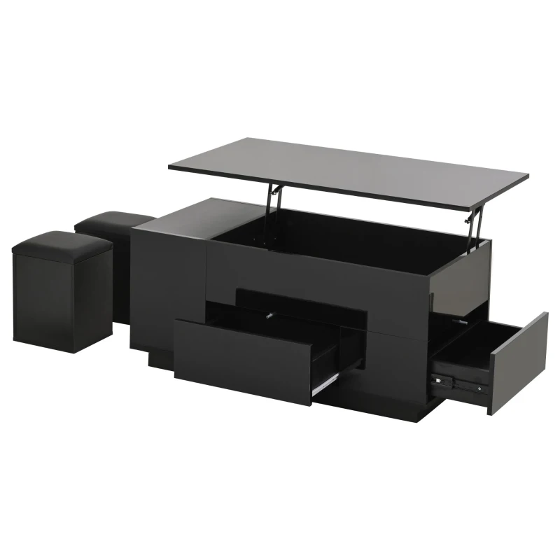 4-in-1 Coffee Table with Height-Adjustable Hydraulic Lift, Versatile Center Table with 2 Soft-Close Drawers, 39.5" L x 19.5" W x 23" H, Black