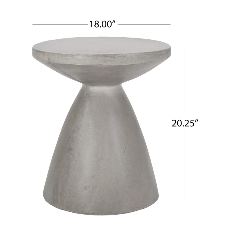 Outdoor Concrete Side Table with Subtly Fluted Cylindrical Base, Fluted Cylindrical Accent Table with Soft Wave Edge, 18'' L x 18'' W x 20.5'' H, Light Grey