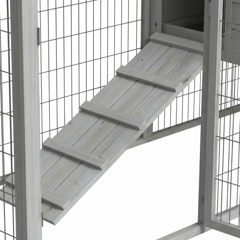 PawHut Rabbit Hutch Outdoor, 48"L Large Wooden Bunny Cage with Run, Grey