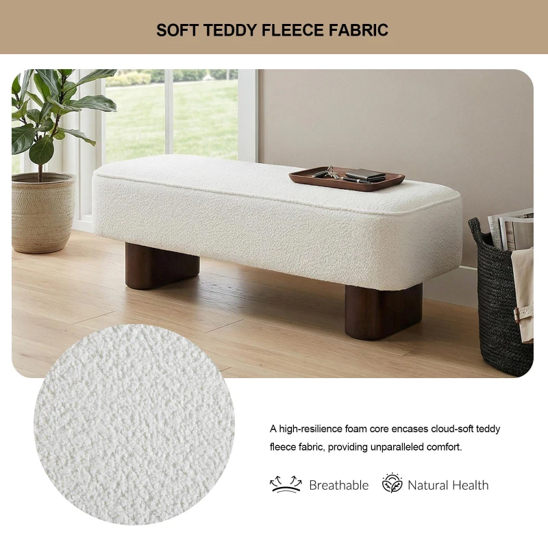 Upholstered Entryway Bench with High-Density Foam, Space-Saving Hallway Seating with Solid Wood Frame, 56.5'' L x 18.5'' W x 18'' H, Walnut