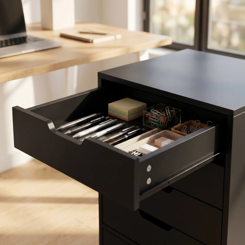 HOMCOM File Cabinet on Wheels Mobile Printer Stand with 5 Drawers for Home Office Black