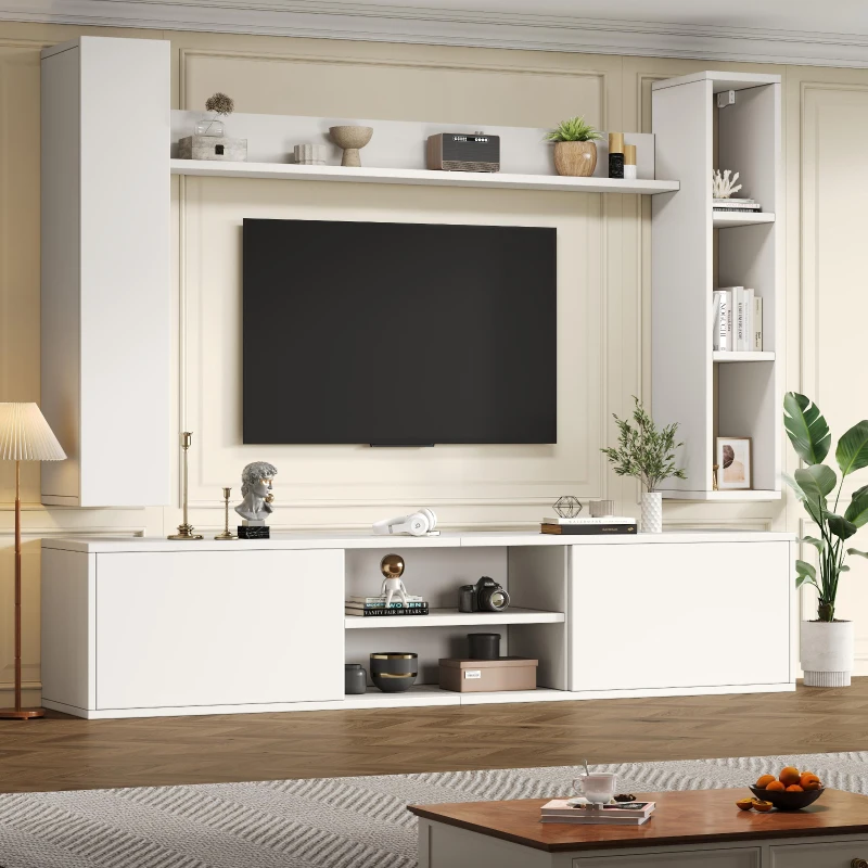 Stylish TV Wall Unit Set for TVs up to 80 Inches with Display Cabinets, Spacious Media TV Cabinet Set with 3 Doors, 71" L x 13.5" W x 48.5" H, White