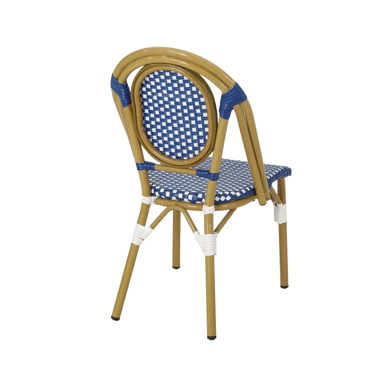 Outdoor Bistro Chairs with Rust-Resistant Aluminium Frame, Flat-Wicker Armless Seats with Polyethylene Rattan, 18.5'' L x 21.5'' W x 34.5'' H, White+Blue