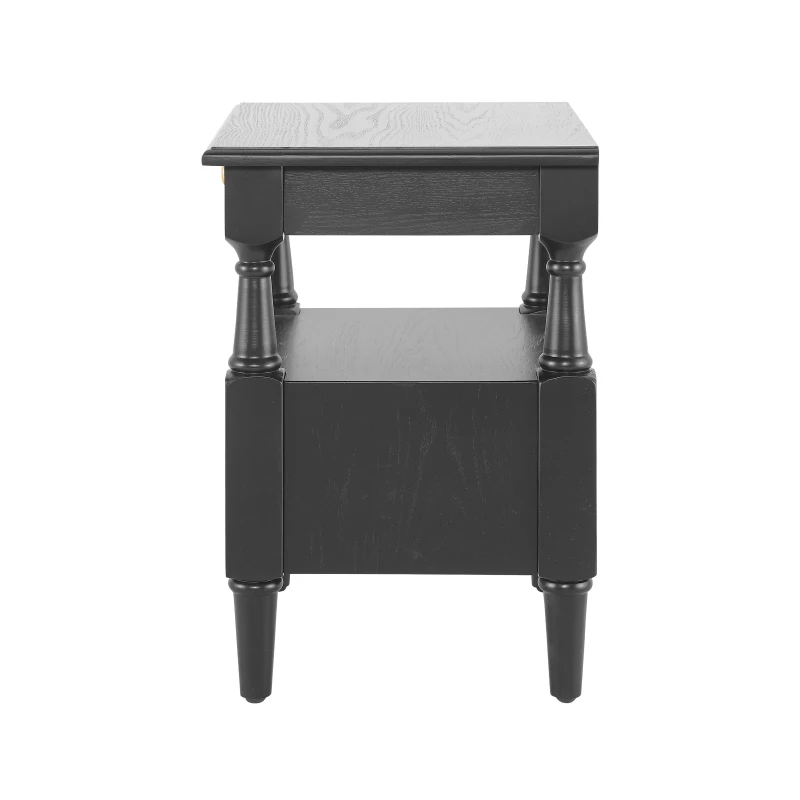 Set of 2 Black Wooden Nightstands with Drawers and Open Shelf, Textured Bedside Tables with Non-Slip Rubber Pads, 19'' L x 15'' W x 22.5'' H, Black